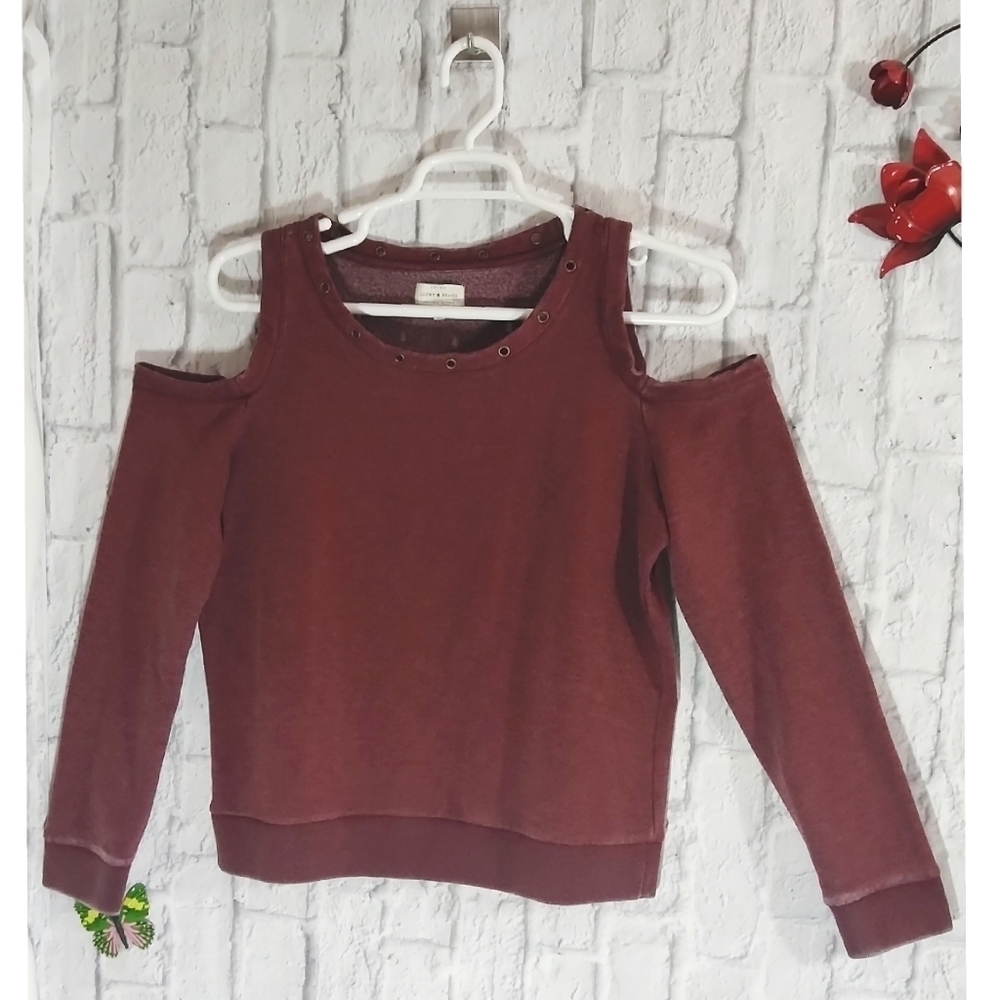 Lucky Brand Women's M Cold Shoulder Fleece‎ Sweater Grunge